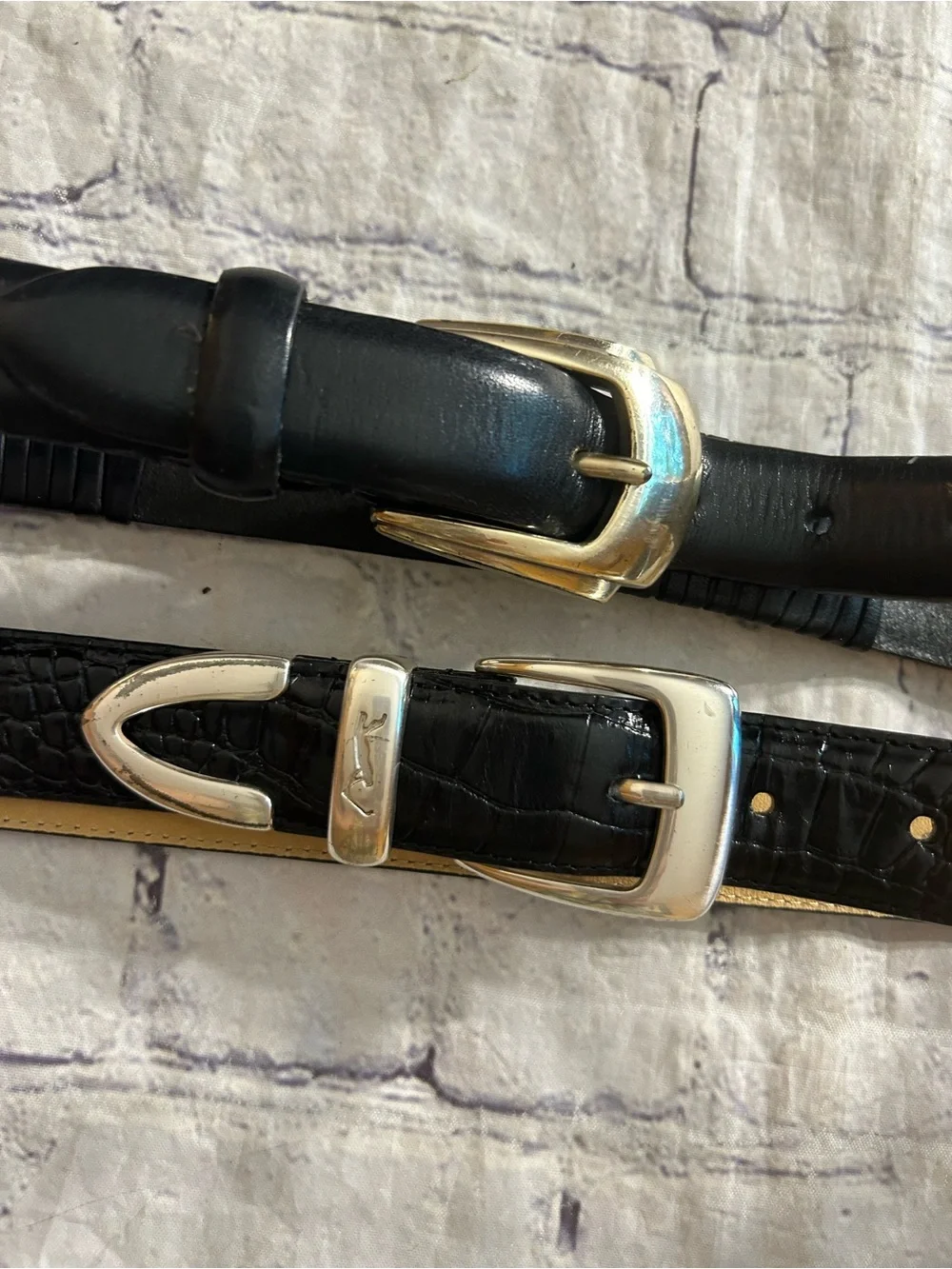 SILPADA DESIGN BLACK CROC WESTERN SIZE 36 & BLACK EMBOSSED LEATHER BELT